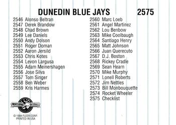 1994 Fleer ProCards #2575 Dunedin Blue Jays Checklist Back