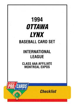 1994 Fleer ProCards #2912 Ottawa Lynx Checklist Front