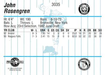 1994 Fleer ProCards #3035 John Rosengren Back