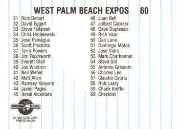 1994 Fleer ProCards #60 West Palm Beach Expos Checklist Back