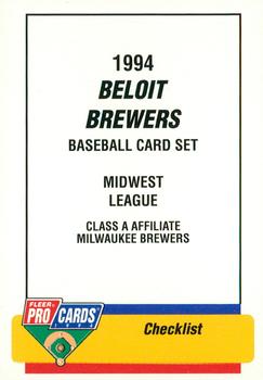 1994 Fleer ProCards #121 Beloit Brewers Checklist Front
