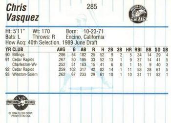 1994 Fleer ProCards #285 Chris Vasquez Back