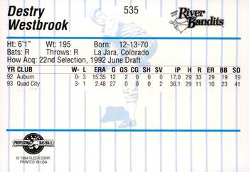 1994 Fleer ProCards #535 Destry Westbrook Back