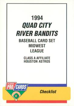 1994 Fleer ProCards #553 Quad City River Bandits Checklist Front