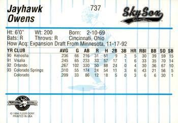 1994 Fleer ProCards #737 Jayhawk Owens Back