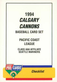 1994 Fleer ProCards #807 Calgary Cannons Checklist Front