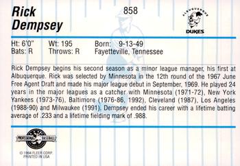 1994 Fleer ProCards #858 Rick Dempsey Back