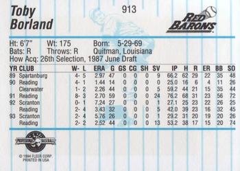 1994 Fleer ProCards #913 Toby Borland Back