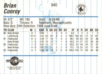 1994 Fleer ProCards #940 Brian Conroy Back