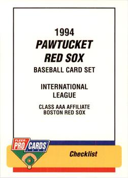1994 Fleer ProCards #963 Pawtucket Red Sox Checklist Front