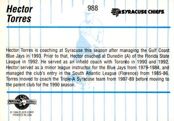 1994 Fleer ProCards #988 Hector Torres Back