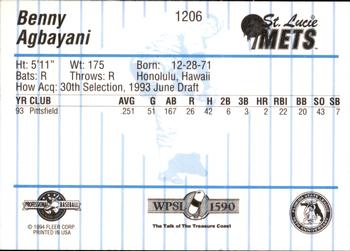 1994 Fleer ProCards #1206 Benny Agbayani Back
