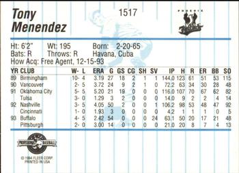 1994 Fleer ProCards #1517 Tony Menendez Back