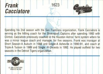 1994 Fleer ProCards #1623 Frank Cacciatore Back