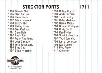 1994 Fleer ProCards #1711 Stockton Ports Checklist Back