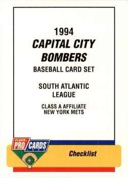 1994 Fleer ProCards #1770 Capital City Bombers Checklist Front