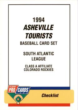 1994 Fleer ProCards #1800 Asheville Tourists Checklist Front