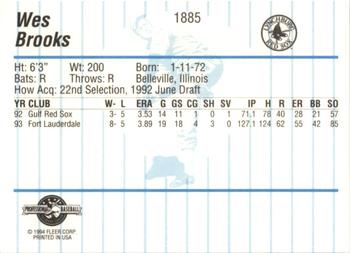 1994 Fleer ProCards #1885 Wes Brooks Back