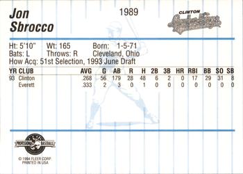 1994 Fleer ProCards #1989 Jon Sbrocco Back