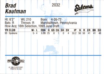 1994 Fleer ProCards #2032 Brad Kaufman Back