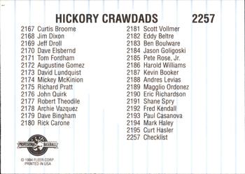 1994 Fleer ProCards #2257 Hickory Crawdads Checklist Back