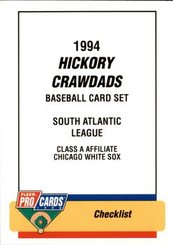 1994 Fleer ProCards #2257 Hickory Crawdads Checklist Front