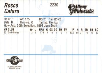 1994 Fleer ProCards #2230 Rocco Cafaro Back
