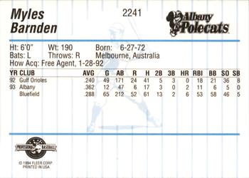 1994 Fleer ProCards #2241 Myles Barnden Back