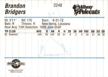 1994 Fleer ProCards #2248 Brandon Bridgers Back