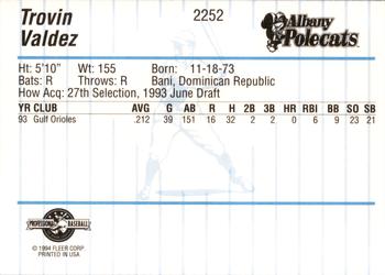 1994 Fleer ProCards #2252 Trovin Valdez Back