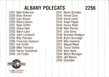 1994 Fleer ProCards #2256 Albany Polecats Checklist Back