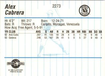 1994 Fleer ProCards #2273 Alex Cabrera Back
