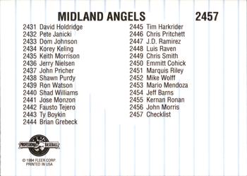 1994 Fleer ProCards #2457 Midland Angels Checklist Back