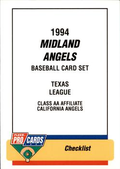 1994 Fleer ProCards #2457 Midland Angels Checklist Front