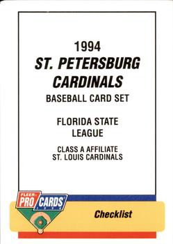 1994 Fleer ProCards #2604 St. Petersburg Cardinals Checklist Front