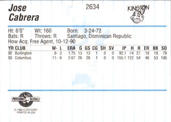 1994 Fleer ProCards #2634 Jose Cabrera Back