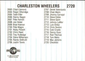 1994 Fleer ProCards #2720 Charleston Wheelers Checklist Back