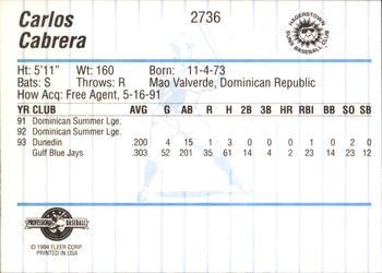1994 Fleer ProCards #2736 Carlos Cabrera Back