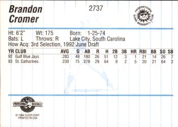 1994 Fleer ProCards #2737 Brandon Cromer Back