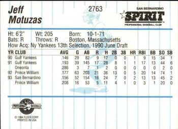 1994 Fleer ProCards #2763 Jeff Motuzas Back