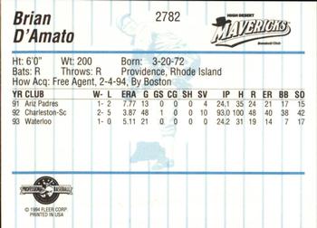 1994 Fleer ProCards #2782 Brian D'Amato Back