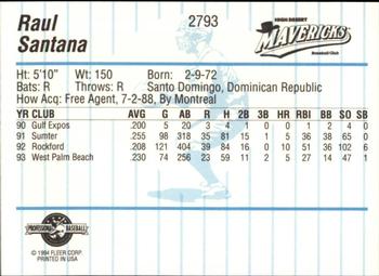 1994 Fleer ProCards #2793 Raul Santana Back