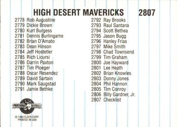 1994 Fleer ProCards #2807 High Desert Mavericks Checklist Back