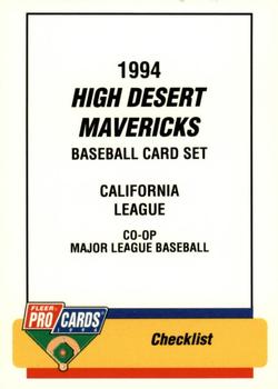 1994 Fleer ProCards #2807 High Desert Mavericks Checklist Front