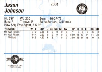 1994 Fleer ProCards #3001 Jason Johnson Back