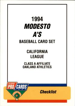 1994 Fleer ProCards #3080 Modesto A's Checklist Front