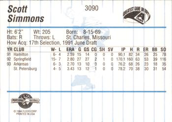 1994 Fleer ProCards #3090 Scott Simmons Back