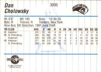 1994 Fleer ProCards #3095 Dan Cholowsky Back