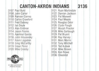 1994 Fleer ProCards #3136 Canton-Akron Indians Checklist Back