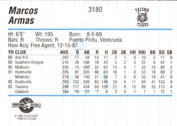1994 Fleer ProCards #3180 Marcos Armas Back